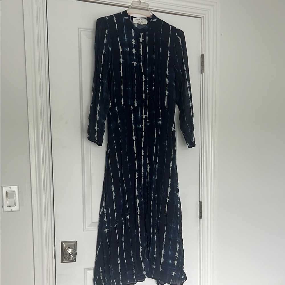 Anthropologie Navy and White Tie-Dye Maxi Dress